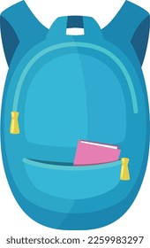 Cartoon kid backpack. Student bag blue icon