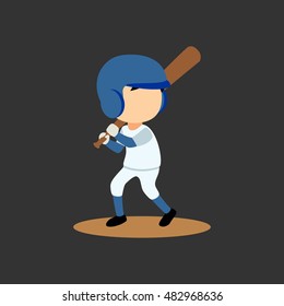 cartoon kid baseball hitter ready before hitting the ball. sports vector illustration