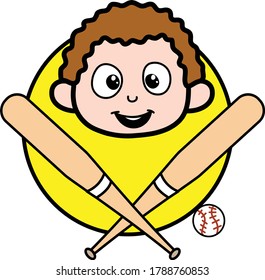 Caricatura Niño Béisbol Mascota Vector Ilustración