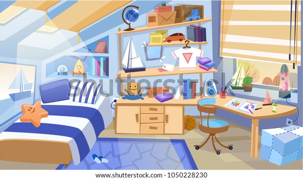 Cartoon Kid Bedroom Boy Lifestyle Elements Stock Vector Royalty
