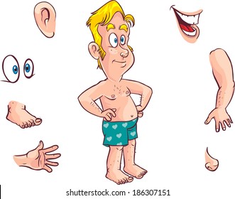 Cartoon kid and body parts