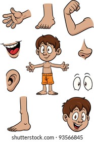 Cartoon kid and body parts. Vector illustration with simple gradients. Each element on a separate layer for easy editing.