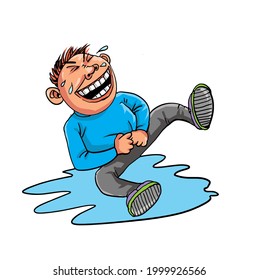 The cartoon of the kid boy laughing