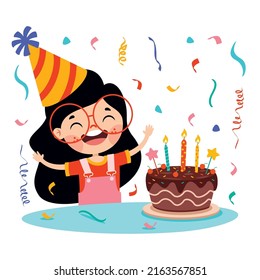 Cartoon Kid Celebrating Birthday Party