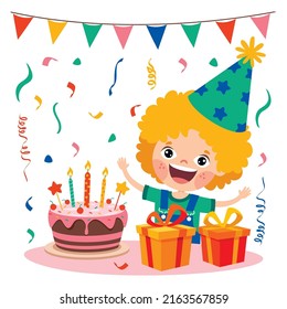 Cartoon Kid Celebrating Birthday Party