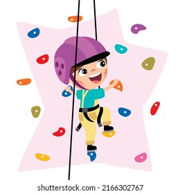 Cartoon Kid Climbing Rock Wall