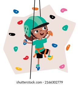 Cartoon Kid Climbing Rock Wall