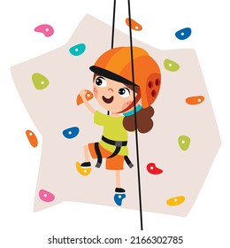 Cartoon Kid Climbing Rock Wall