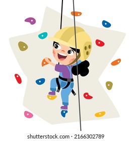 Cartoon Kid Climbing Rock Wall