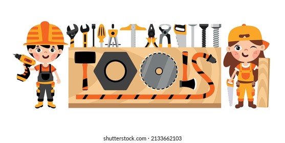 Cartoon Kid With Construction Tools