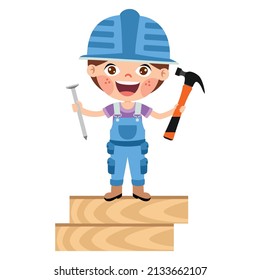 Cartoon Kid With Construction Tools