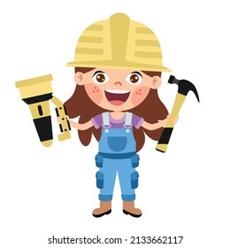 Cartoon Kid With Construction Tools
