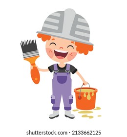 Cartoon Kid With Construction Tools