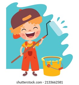 Cartoon Kid With Construction Tools