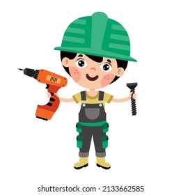 Cartoon Kid With Construction Tools