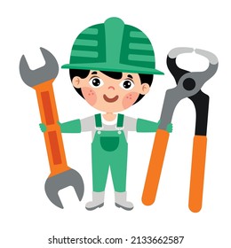 Cartoon Kid With Construction Tools