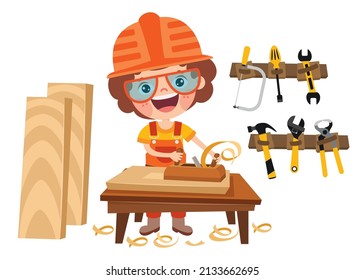 Cartoon Kid With Construction Tools