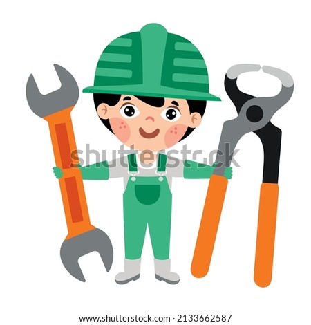 Cartoon Kid With Construction Tools