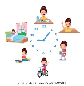 Cartoon kid daily routine activities set