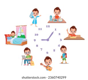 Cartoon kid daily routine activities set