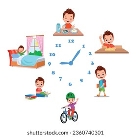 Cartoon kid daily routine activities set