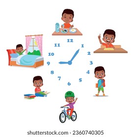 Cartoon kid daily routine activities set