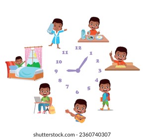 Cartoon kid daily routine activities set