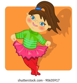 cartoon kid dancing vector illustration.cute girl ballerina