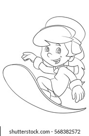 Cartoon kid doing freestyle slide - illustration for children
