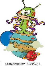 cartoon kid dressed as an alien