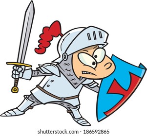 cartoon kid dressed as a knight in shining armor