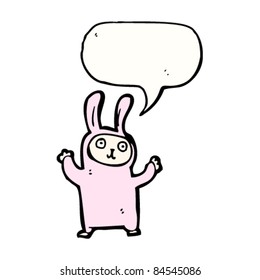 cartoon kid dressed as rabbit with speech bubble