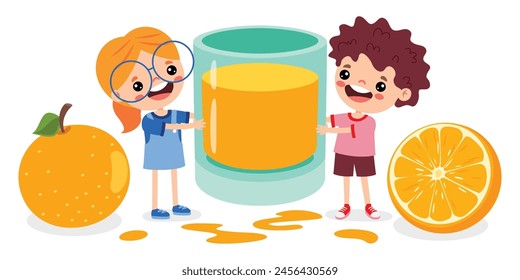 Cartoon Kid Drinking Orange Juice