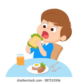 Cartoon Kid eating.Vector and illustration