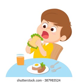 Cartoon Kid eating.Vector and illustration