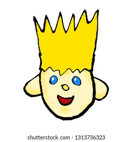 Cartoon Kid Face Smile With Blonde Standing Hair and Blue Eyes