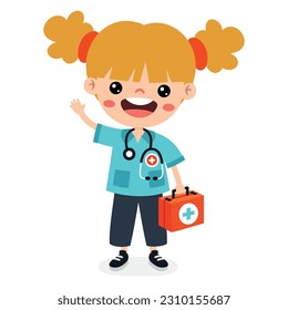 Cartoon Kid With First Aid Kit