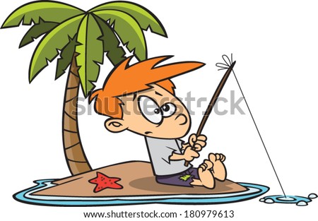 Download Cartoon Kid Fishing On Deserted Island Stock Vector ...