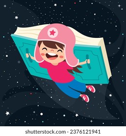 Cartoon Kid Flug mit Buch