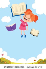 Cartoon Kid Flying With Book