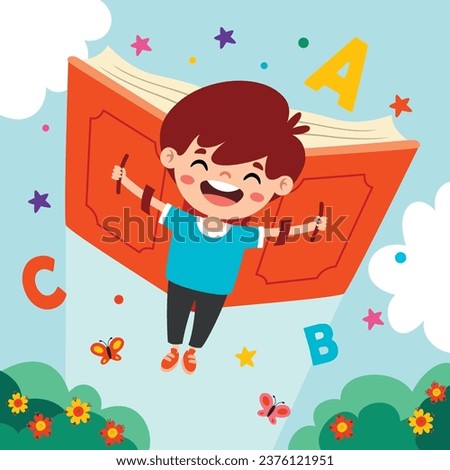 Cartoon Kid Flying With Book