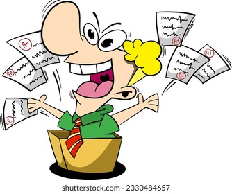 Cartoon-Kind, das Papier fliegt, Vektorgrafik.