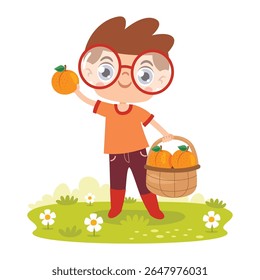 Cartoon Kid Gardening At Nature