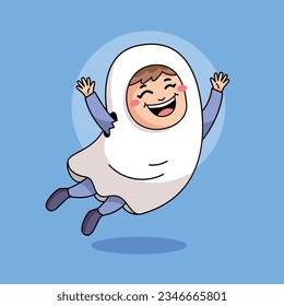 Cartoon kid with ghost costume vector