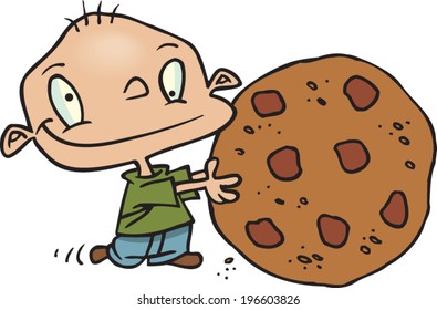 Cartoon Kid With A Giant Cookie