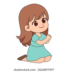 Cartoon Kid Girl Prying Digital Vectors Illustration
