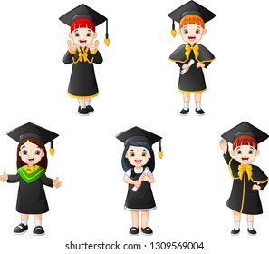 Cartoon kid in Graduation Costumes with different poses
