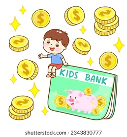 Cartoon kid have book bank.