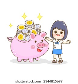 Cartoon kid have money character.