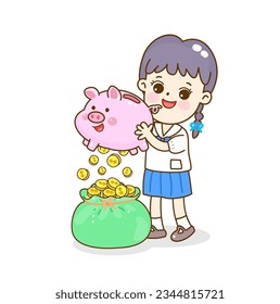 Cartoon kid have money character.
